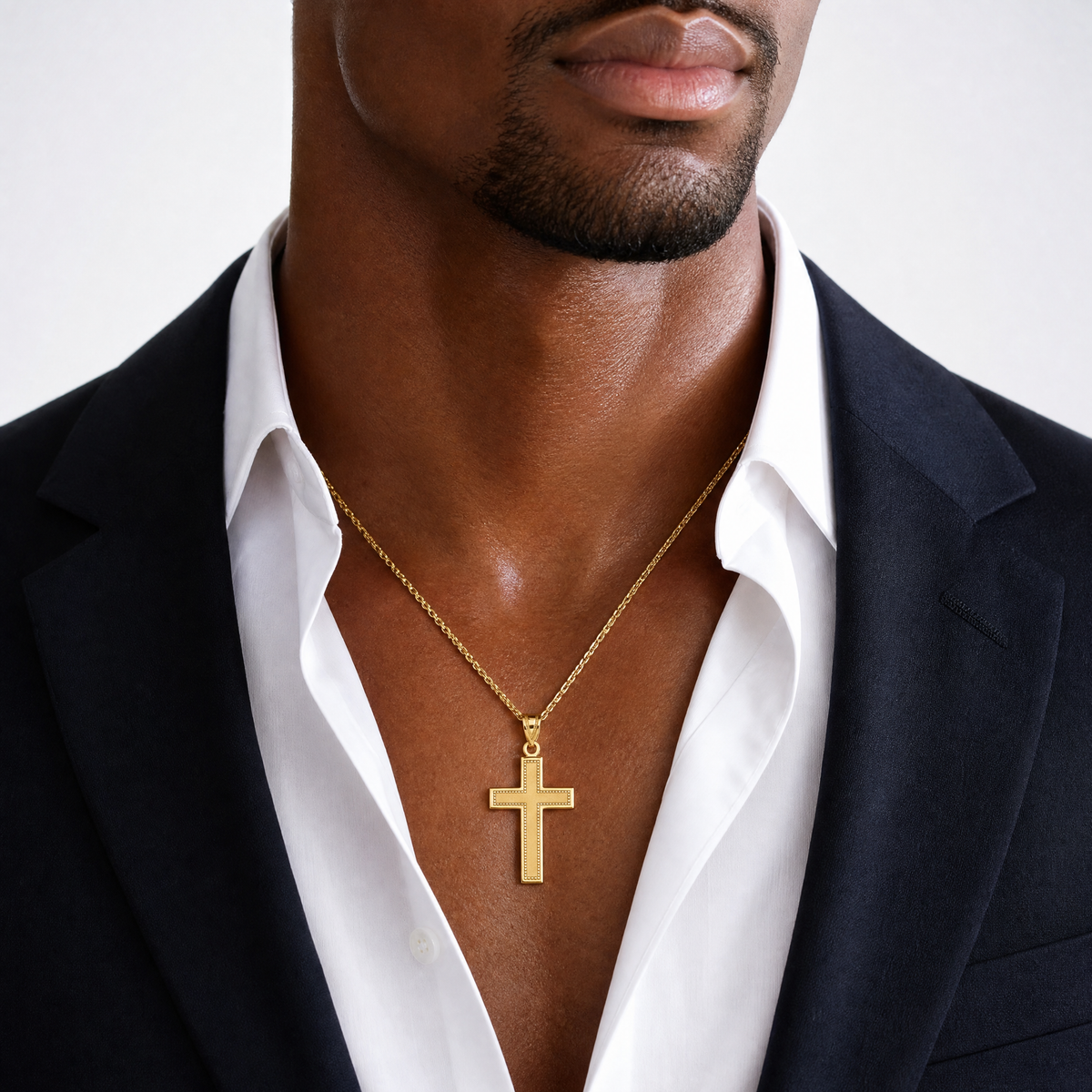 14K Medium Satin Cross Pendant - Model Shot