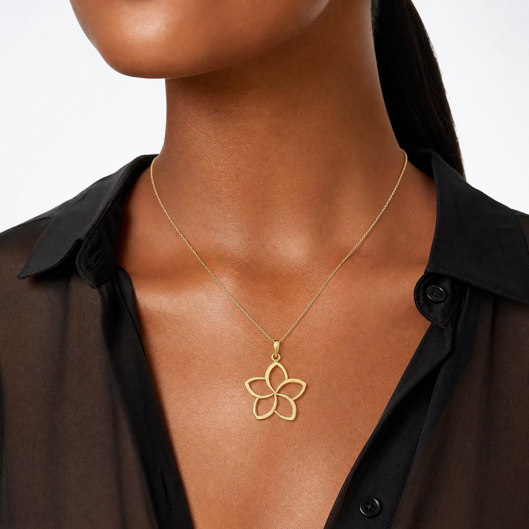 14k Polished Cut Out Flower Pendant - Model Shot
