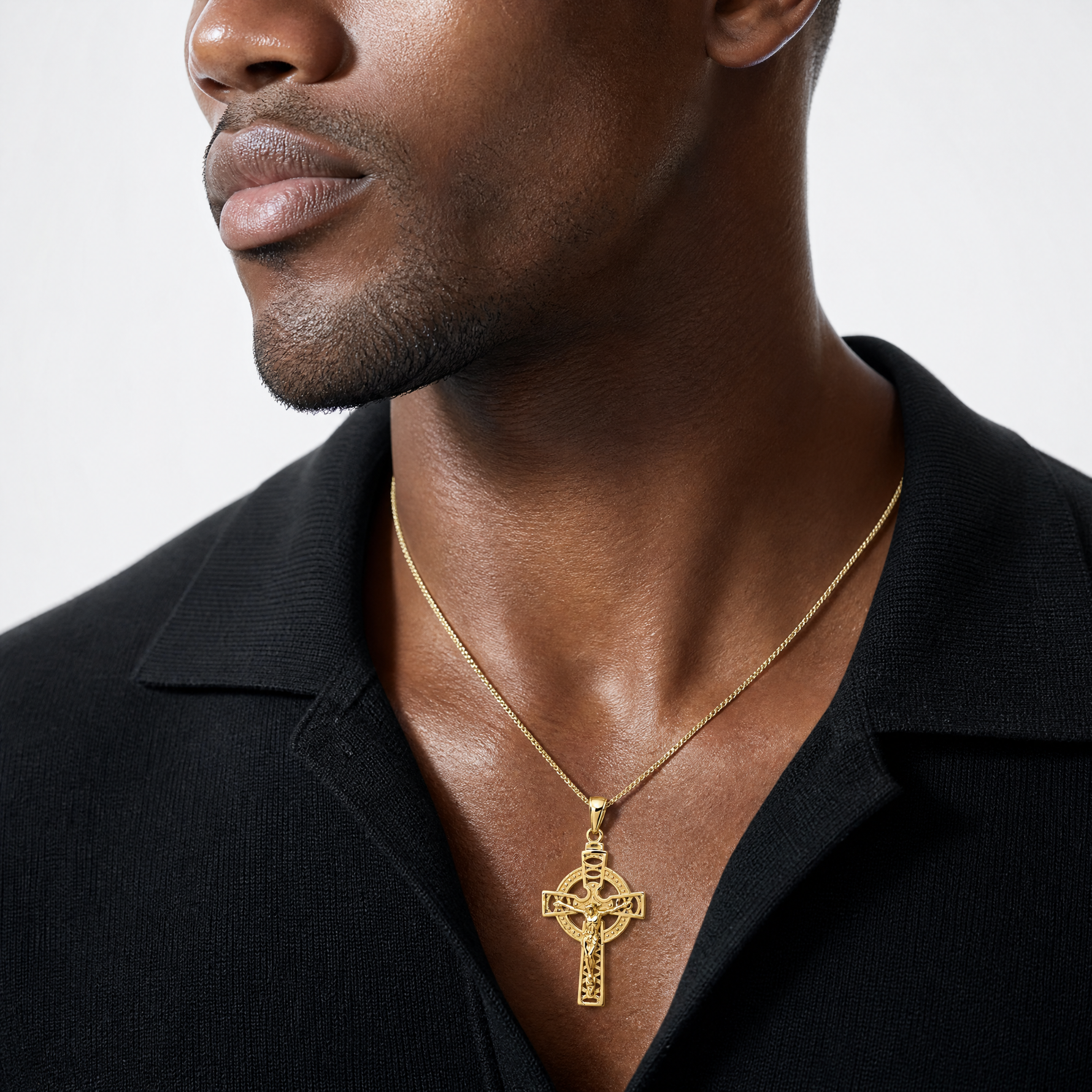 14k Polished Celtic Crucifix Pendant - Model Shot