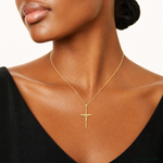 14K Brushed & Diamond-cut Crucifix Cross Pendant - Model Shot