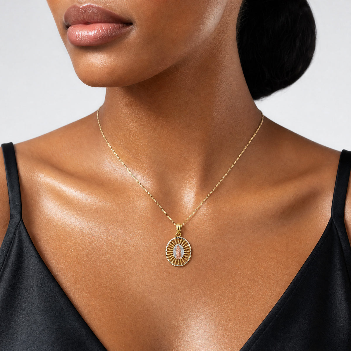 14K Two-tone & White Rhodium Polished Guadalupe Pendant - Model Shot