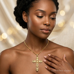 14k Fleur De Lis Large Cross Pendant - Model Shot