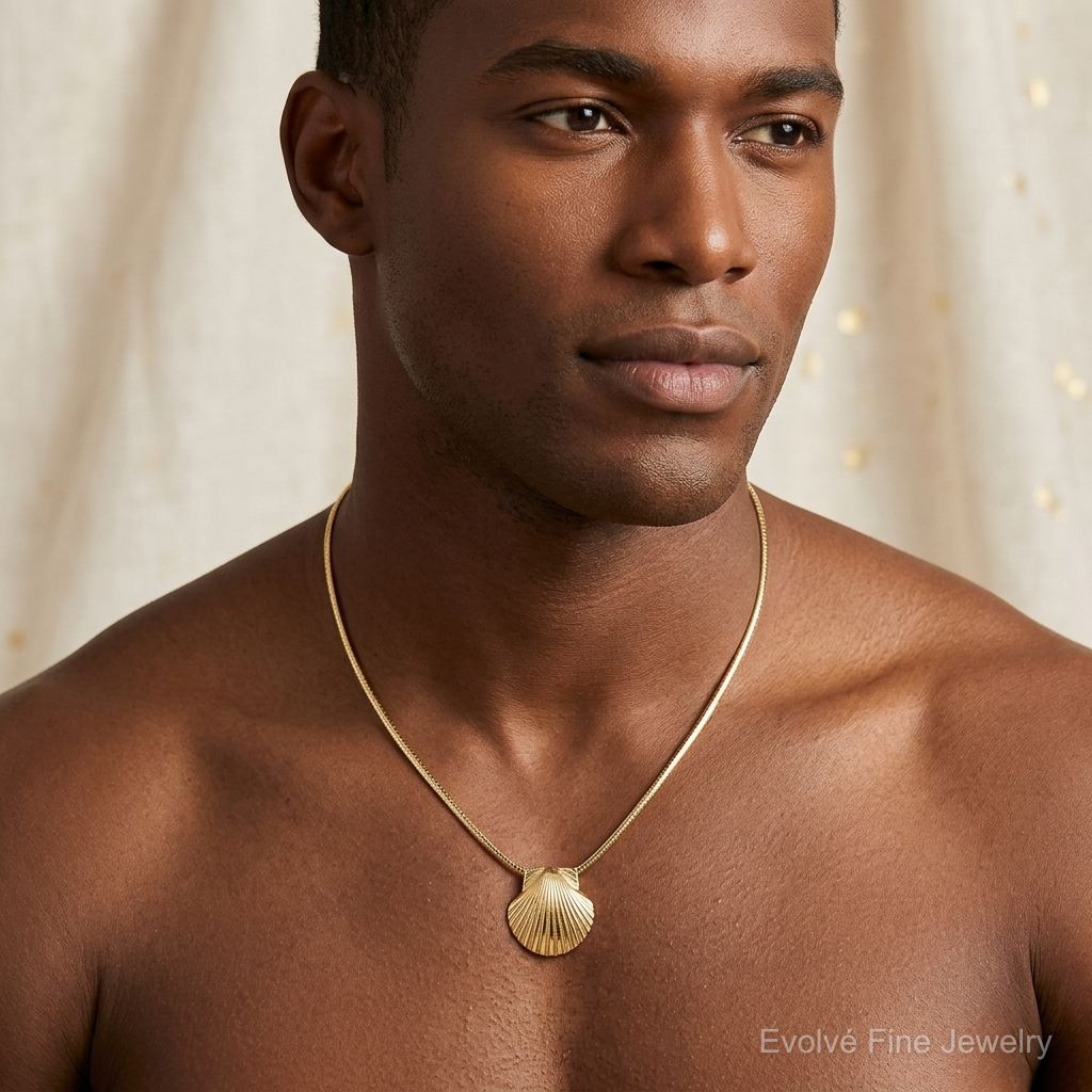 14K Fits Up To 8mm and 10mm Medium Scallop Shell Slide - Model Shot