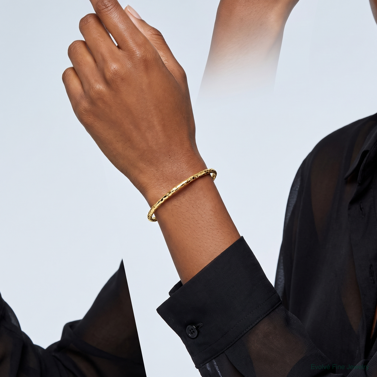 14k Polished Textured Slip-on Bangle Bracelet - Model Shot