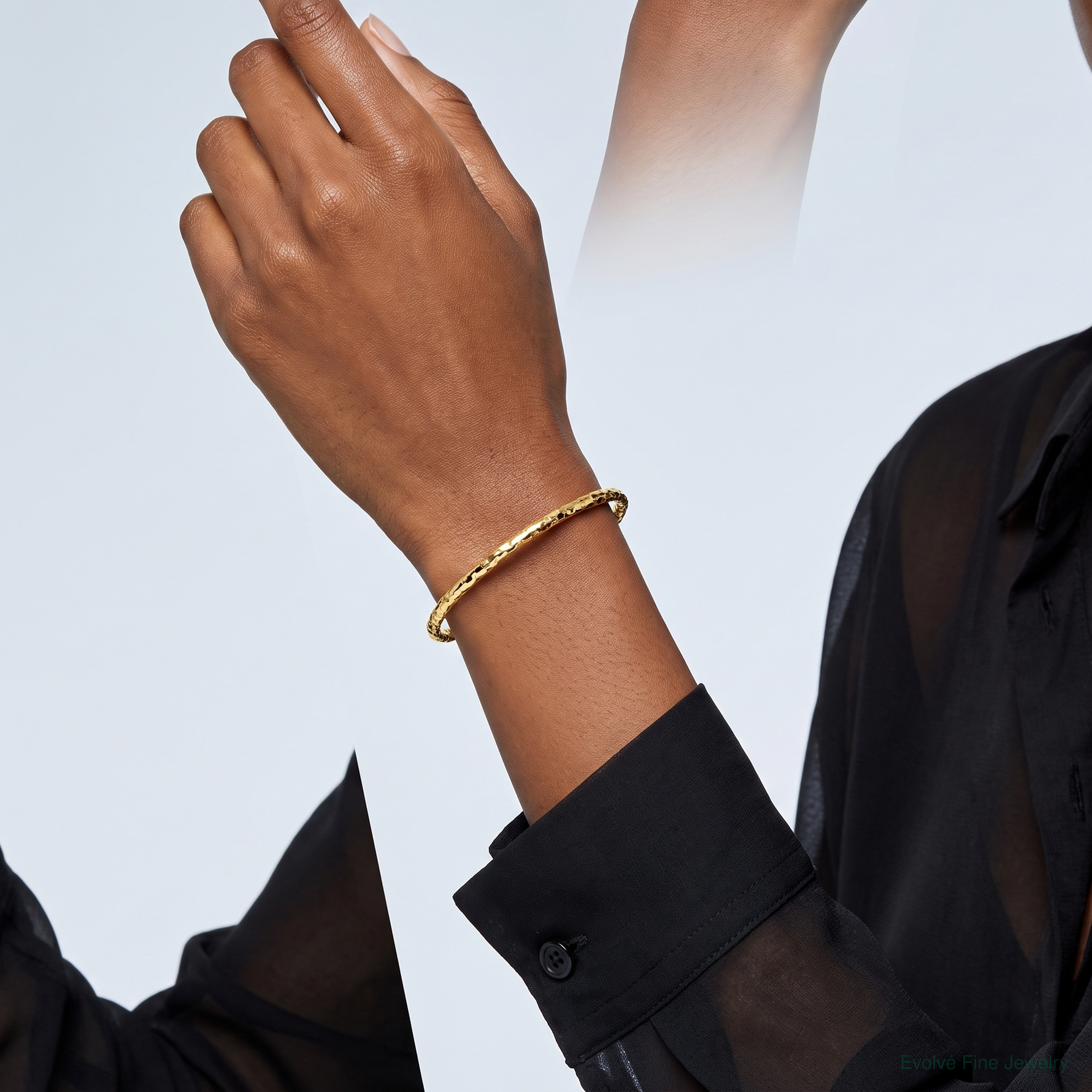 14k Polished Textured Slip-on Bangle Bracelet - Model Shot