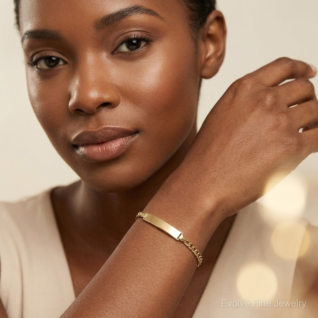 14k Semi-Solid Polished Cuban ID Bracelet - Model Shot