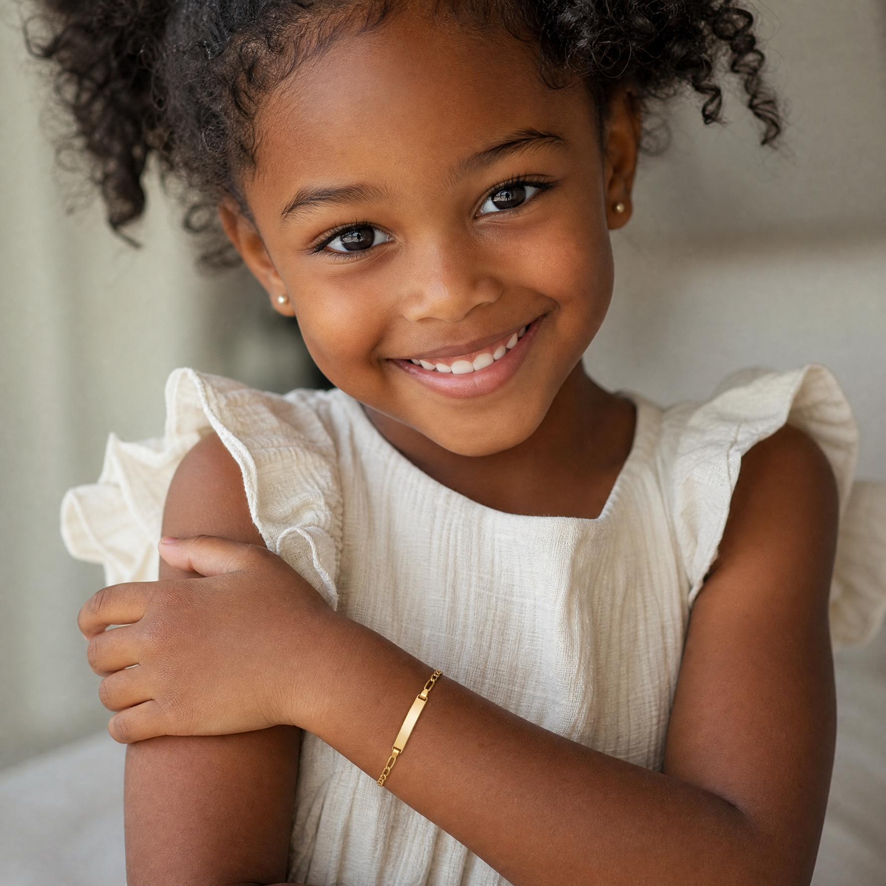 14k Semi-Solid Polished Figaro ID Bracelet - Model Shot