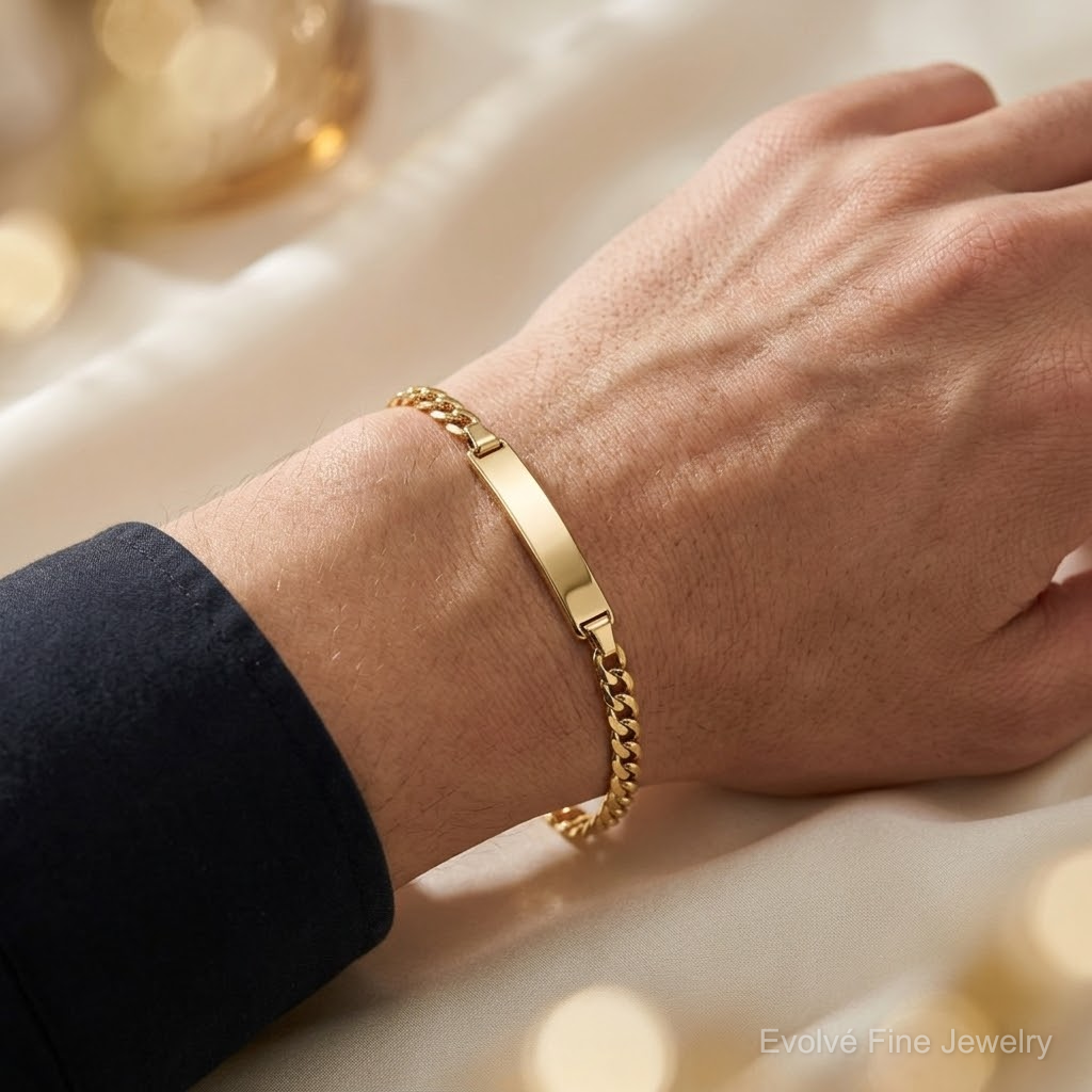 14k Semi-solid Cuban Link ID Bracelet - Model Shot