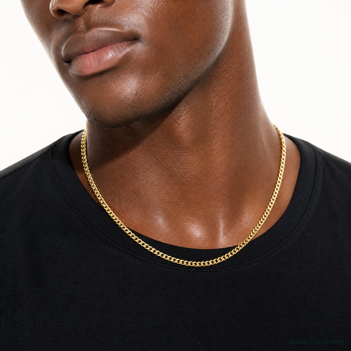 14k 3.5mm Solid Miami Cuban Chain - Model Shot