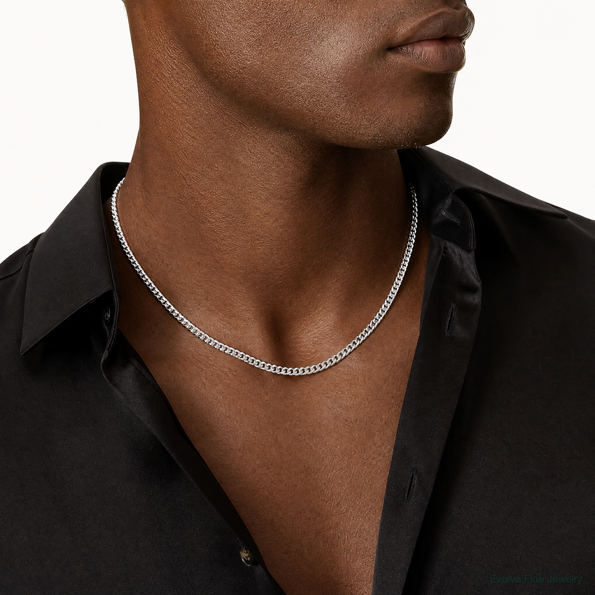 14k White Gold 3.5mm Solid Miami Cuban Chain - Model Shot