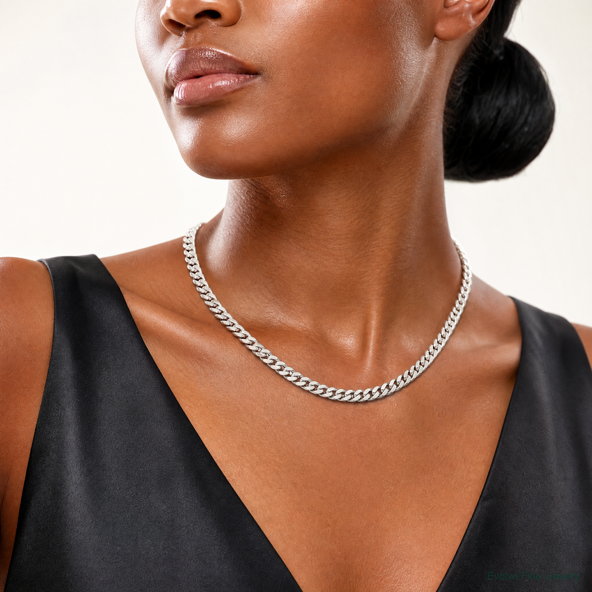 14k White Gold 4.25mm Solid Miami Cuban Chain - Model Shot