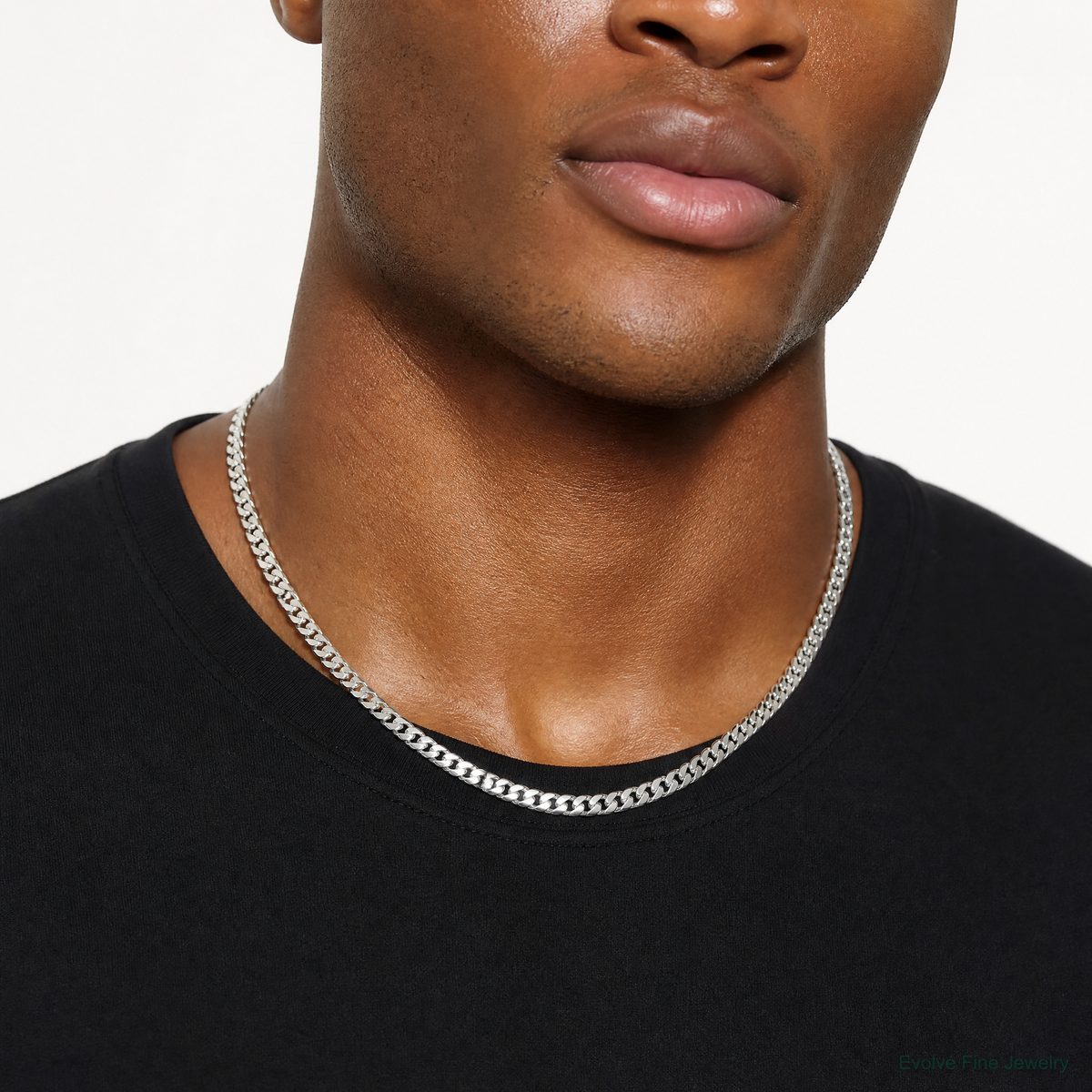 14k White Gold 4.3mm Solid Miami Cuban Chain - Model Shot