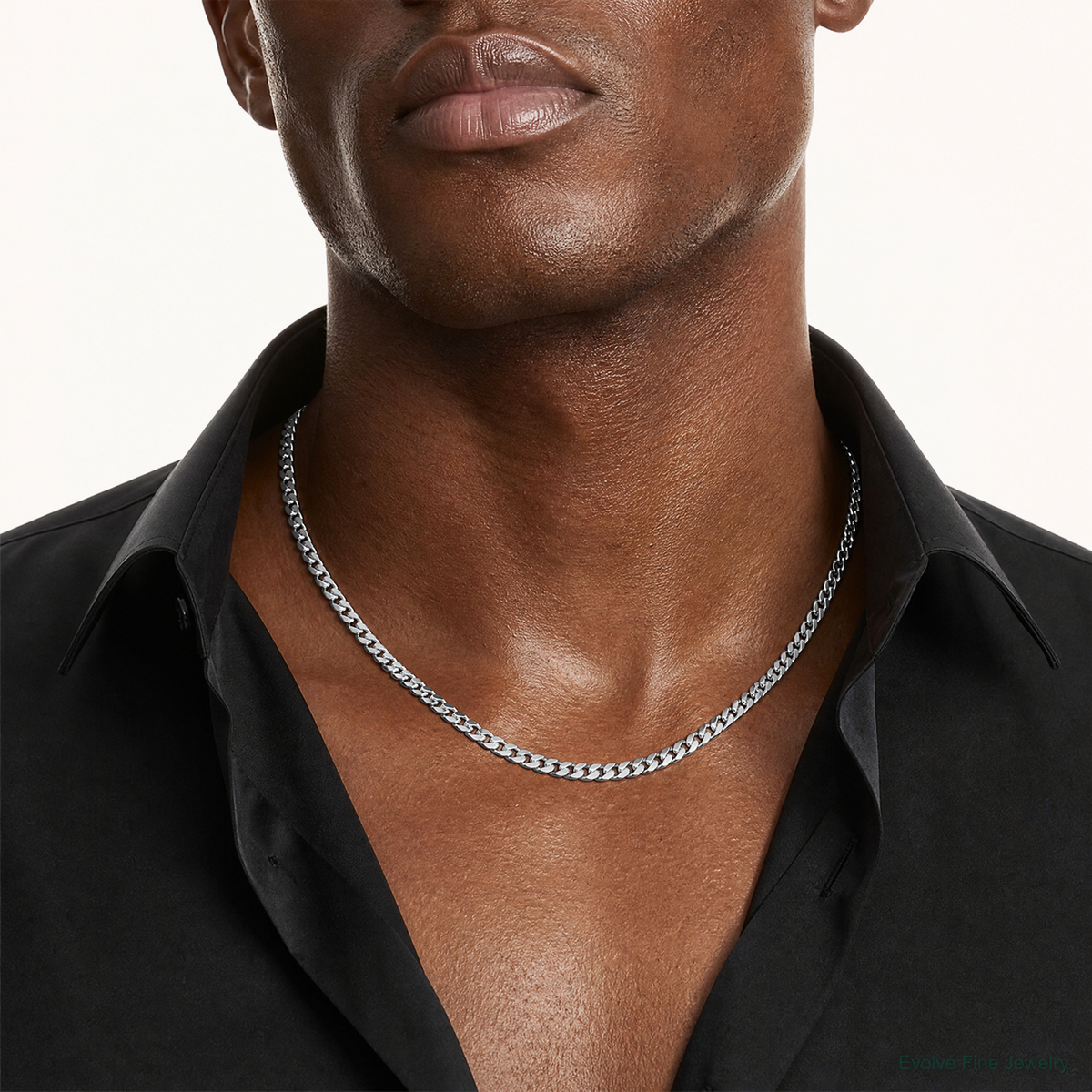 14k White Gold 5mm Solid Miami Cuban Chain - Model Shot