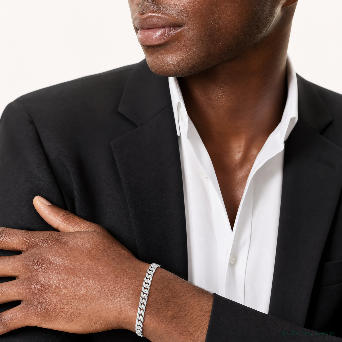 14k White Gold 5mm Solid Miami Cuban Chain - Model Shot