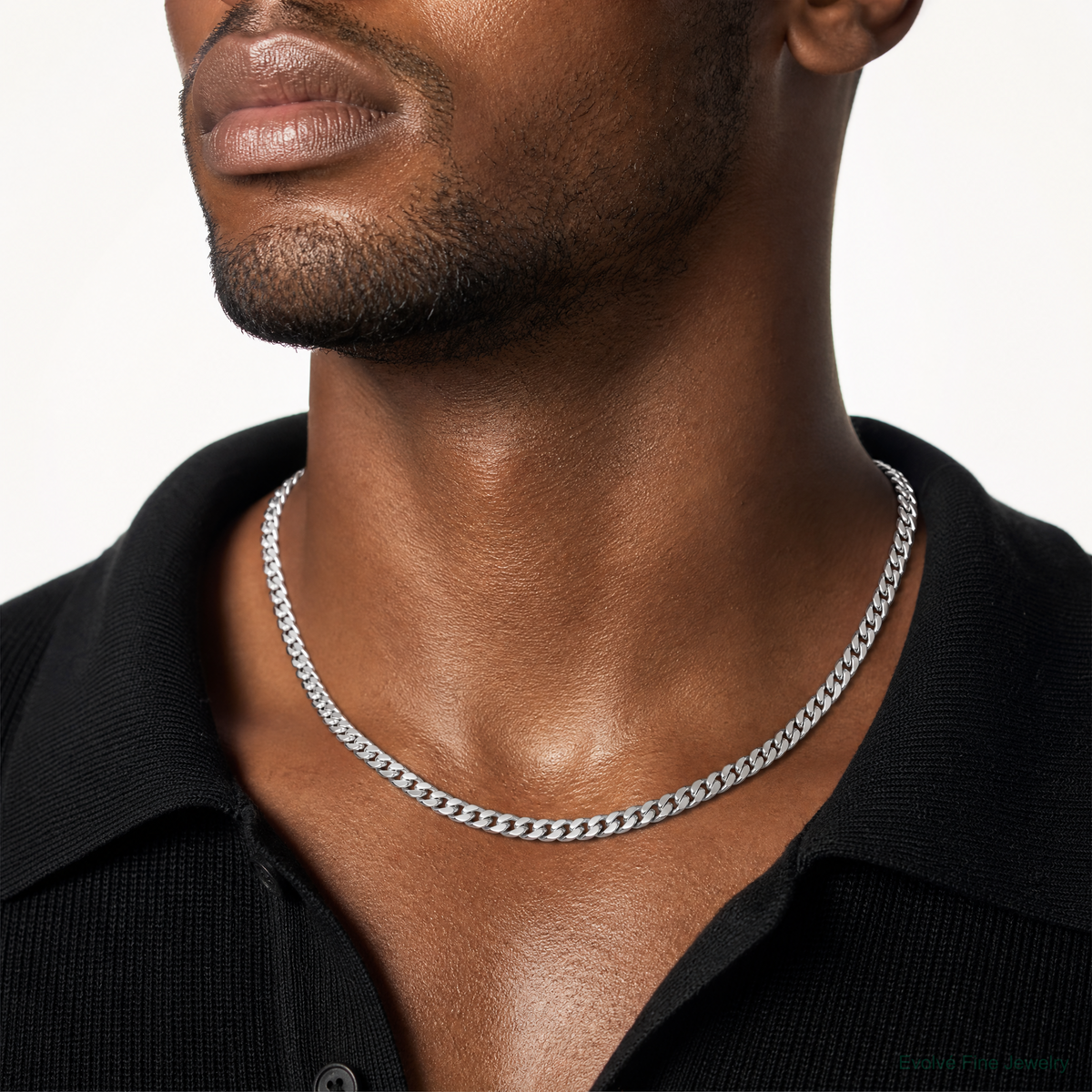 14k White Gold 5.5mm Solid Miami Cuban Chain - Model Shot