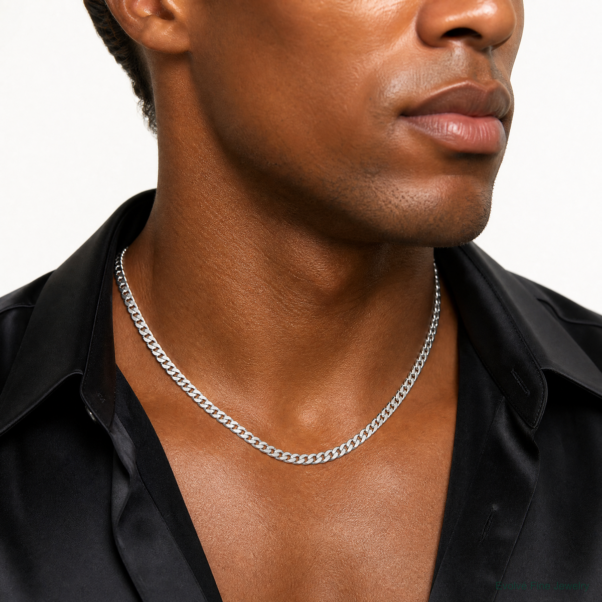 14k White Gold 6.25mm Solid Miami Cuban Chain - Model Shot
