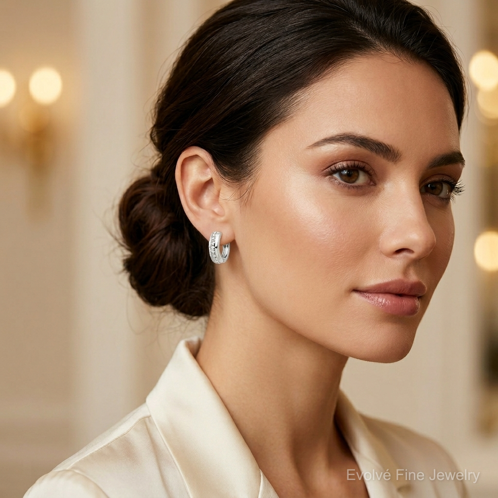 14k WG Dia. Fascination Dia. Dust/Accent Hinged Hoop Earrings - Model Shot