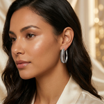 14k WG Diamond Fascination Dia. Dust/Accent Oval B&W 3 Hoop Earrings - Model Shot
