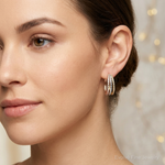 14k Tri-color Diamond Fascination Dia. Dust/Accent Oval 3 Hoop Earrings - Model Shot