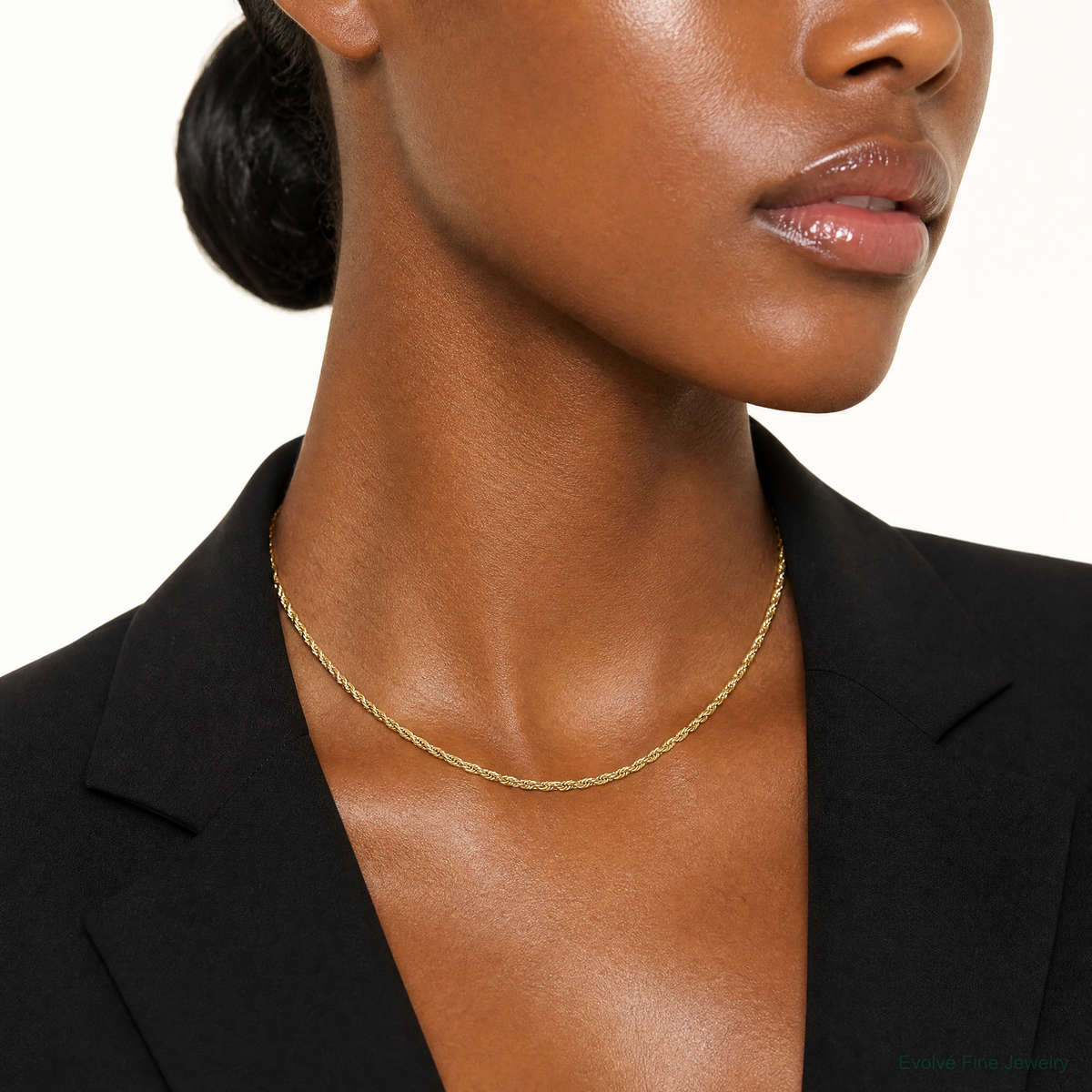 14k 2mm Semi-solid D/C Rope Chain - Model Shot