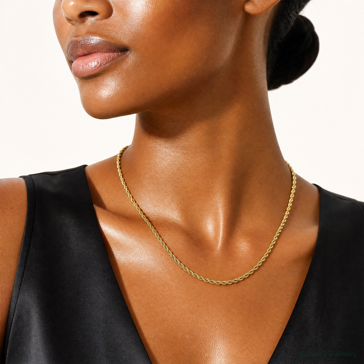 14k 2.25mm Semi-solid D/C Rope Chain - Model Shot