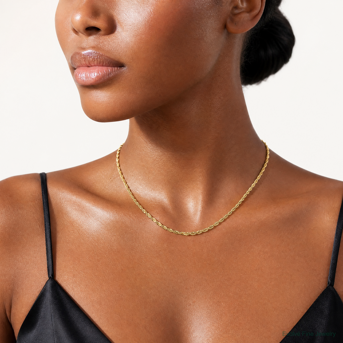14k 3mm Semi-solid D/C Rope Chain - Model Shot