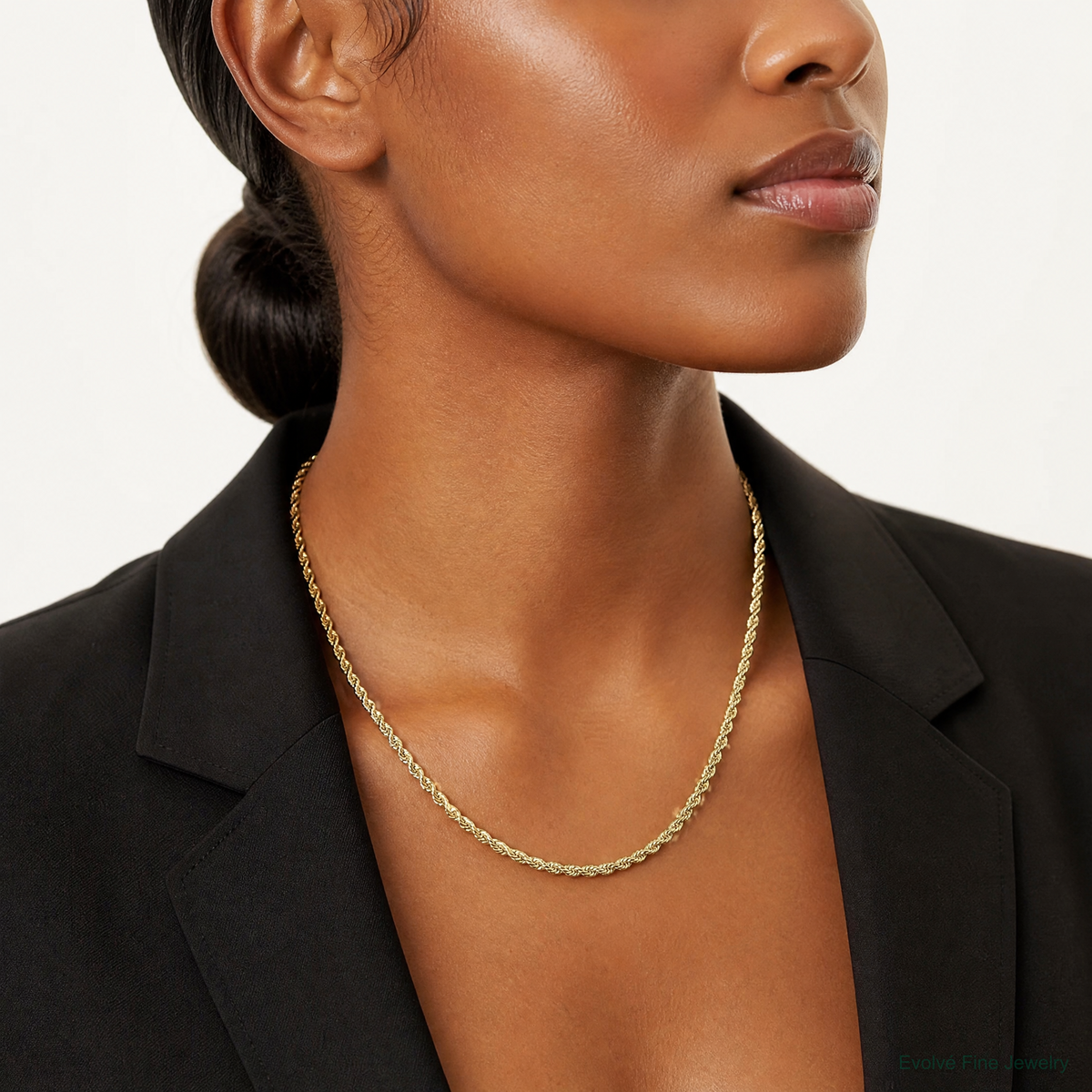 14k 3.5mm Semi-solid D/C Rope Chain - Model Shot