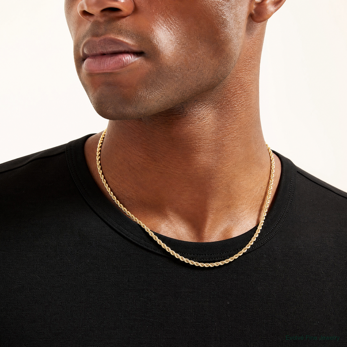 14k 4mm Semi-solid D/C Rope Chain - Model Shot
