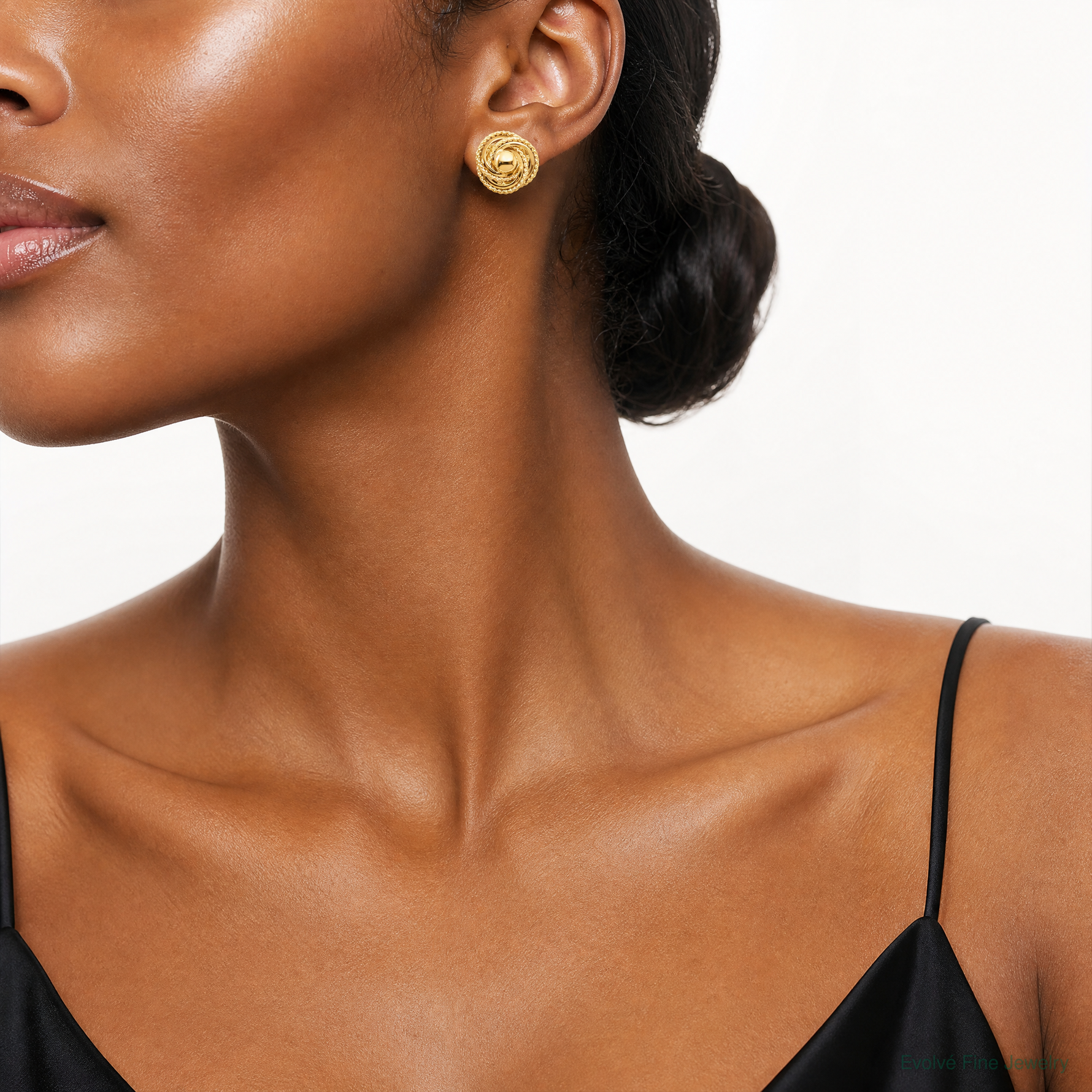 14k Polished & Twisted Fancy Omega Back Post Earrings - Model Shot