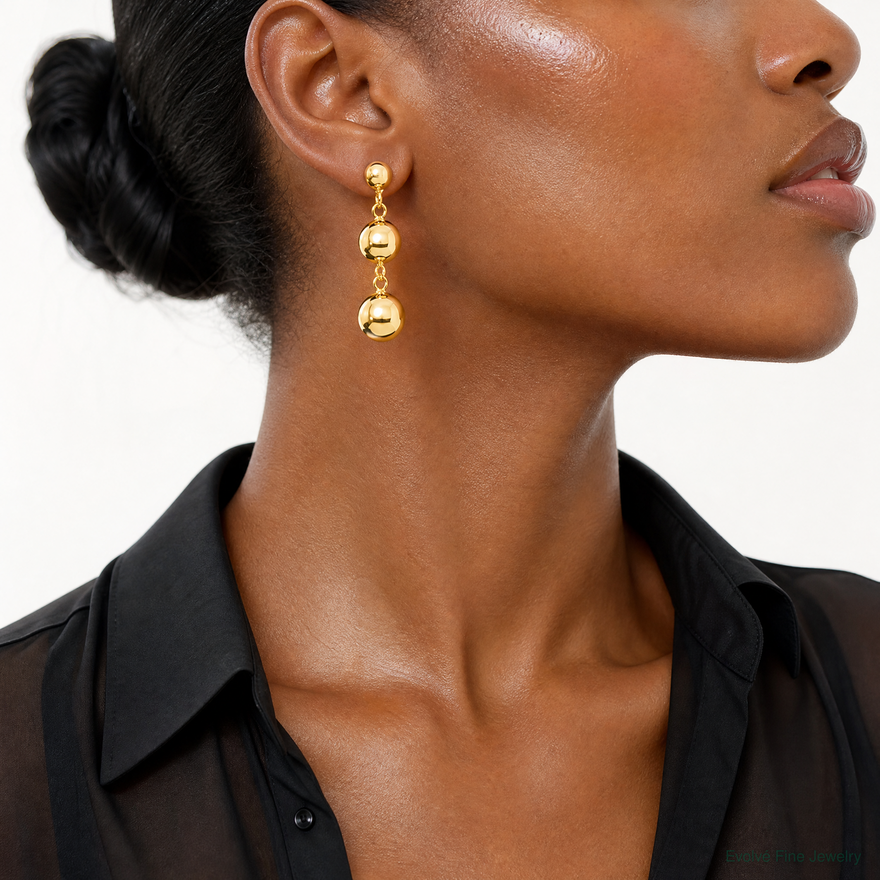 14k Polished Half Ball Dangle Earrings - Model Shot
