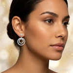 10k White Gold Double Circle Diamond Earring Jackets - Model Shot