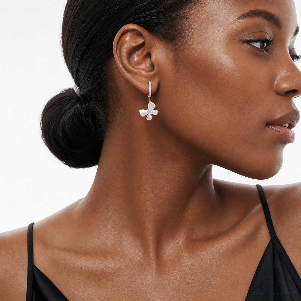 14k White Gold Diamond Butterfly Leverback Earrings - Model Shot