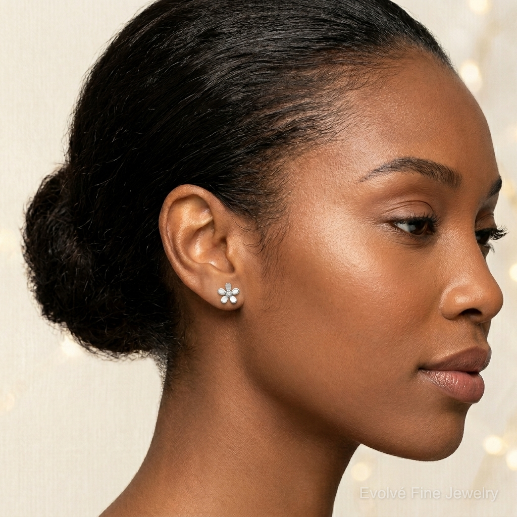 14k White Gold Diamond Earrings - Model Shot