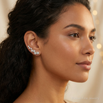14k White Gold Diamond Ear Climber Earrings - Model Shot