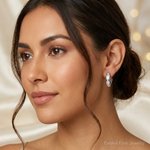 14k White Gold Baguette Diamond Omega Back Hoop Earrings - Model Shot