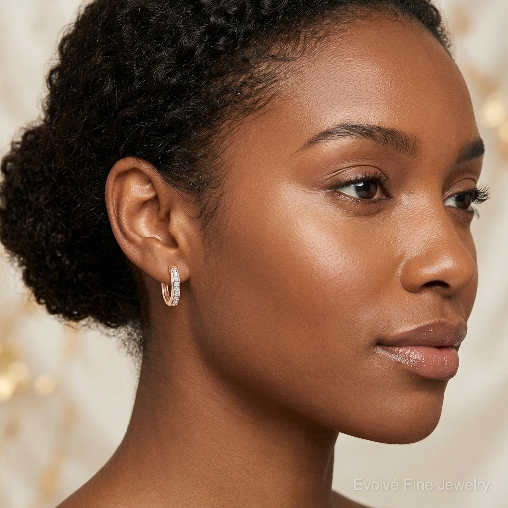 14k Rose Gold Diamond Hinged Hoop Earrings - Model Shot