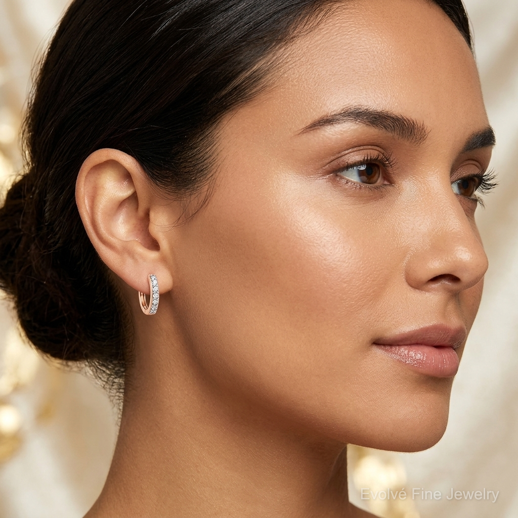 14k Rose Gold Diamond Hinged Hoop Earrings - Model Shot