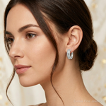 10k White Gold 2-row Diamond Hinged Hoop Earrings - Model Shot
