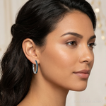 14k White Gold Blue Diamond 2.2mm Hinged Hoops - Model Shot