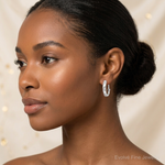14k White Gold Diamond Omega Back Earrings - Model Shot