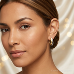 14k Yellow Gold With White Rhodium Diamond Hinged Hoop Earrings - Model Shot