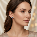 14k White Gold Blue/White Diamond Cluster Post Earrings - Model Shot