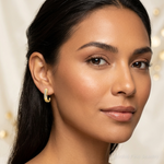 14k Diamond J-Hoop Post Earrings - Model Shot