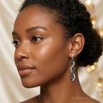 14k White Gold Black and White Diamond Twisted Post Earrings - Model Shot