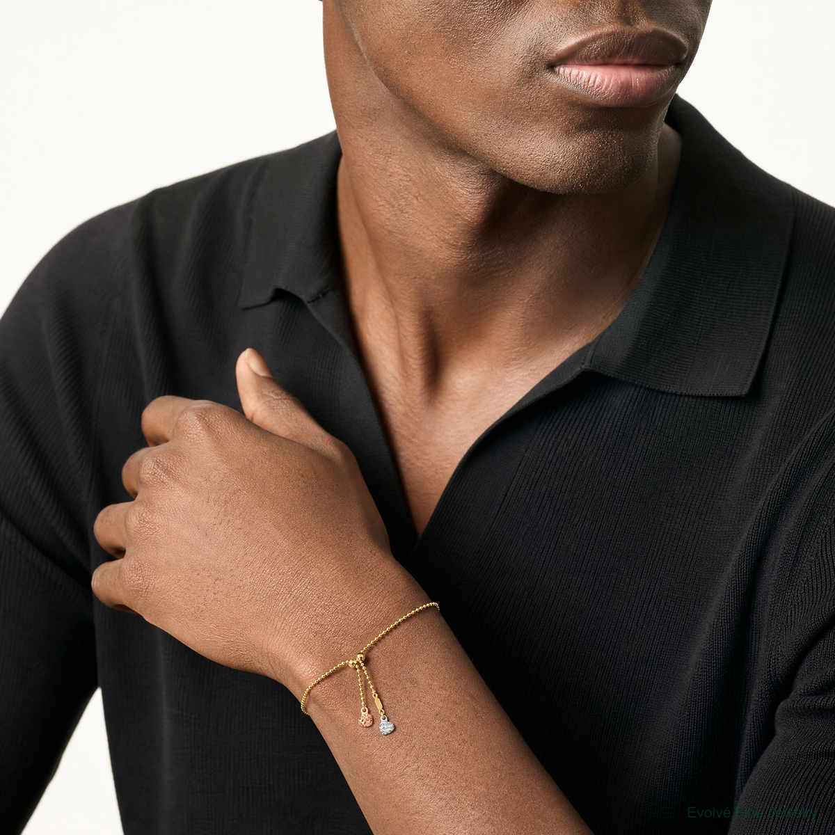 14K Tri-color D/C Heart Adjustable Bracelet - Model Shot