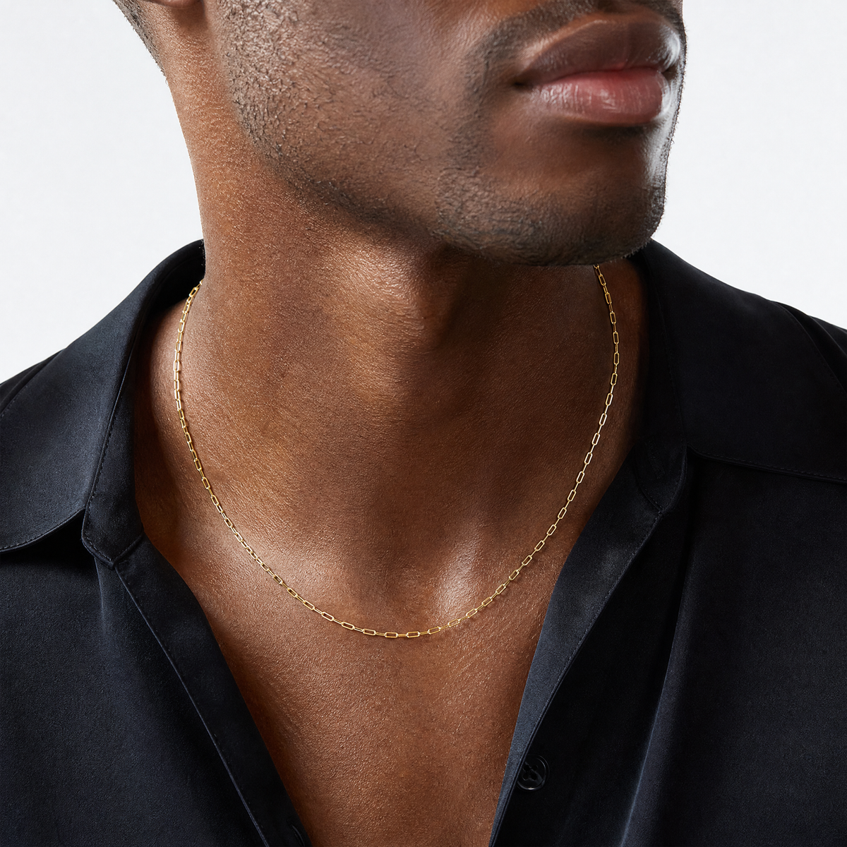 Leslie's SS Gold-plated Adjustable 2mm Paperclip Flat Oval Link Chain - Model Shot