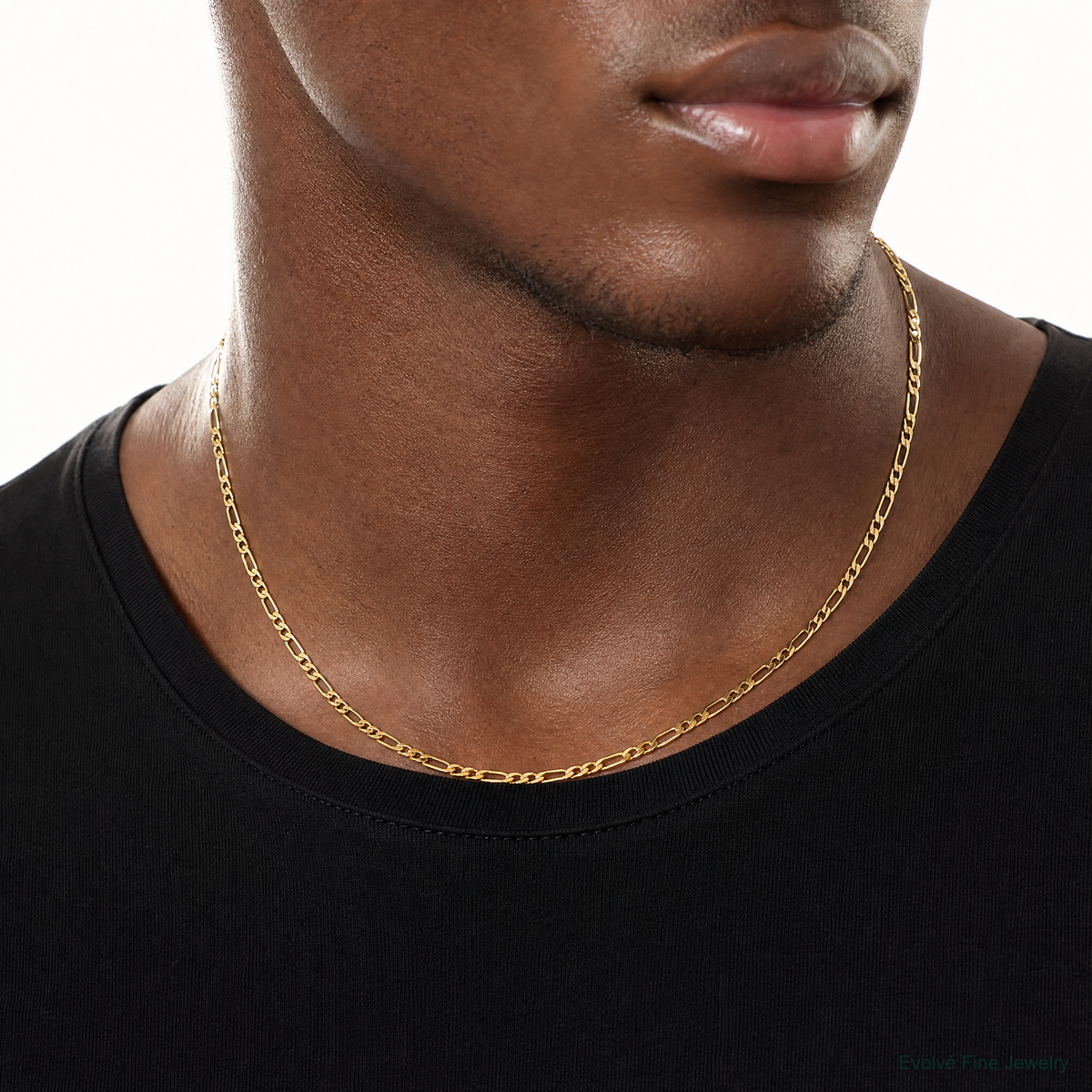 14k 1.8mm Flat Figaro Chain - Model Shot