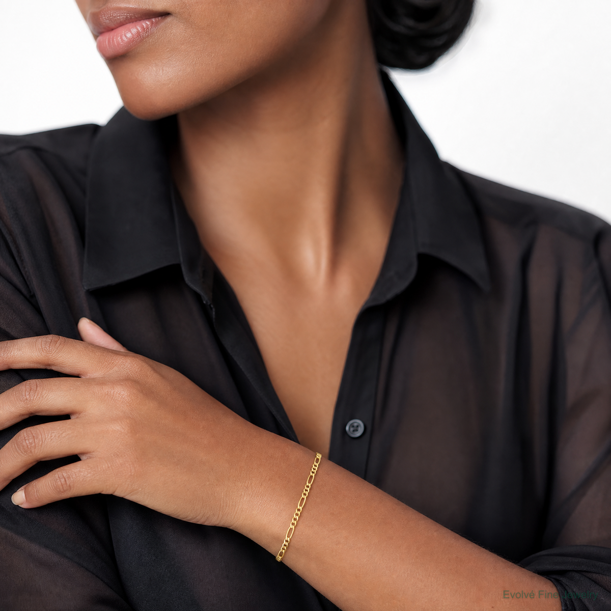14k 1.8mm Flat Figaro Chain - Model Shot