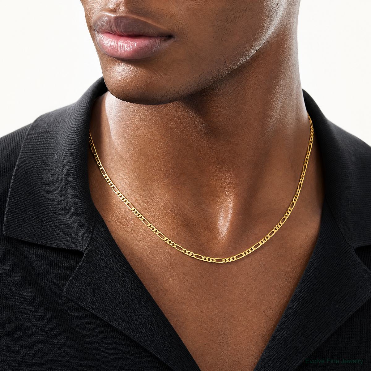 14k 3mm Flat Figaro Chain - Model Shot