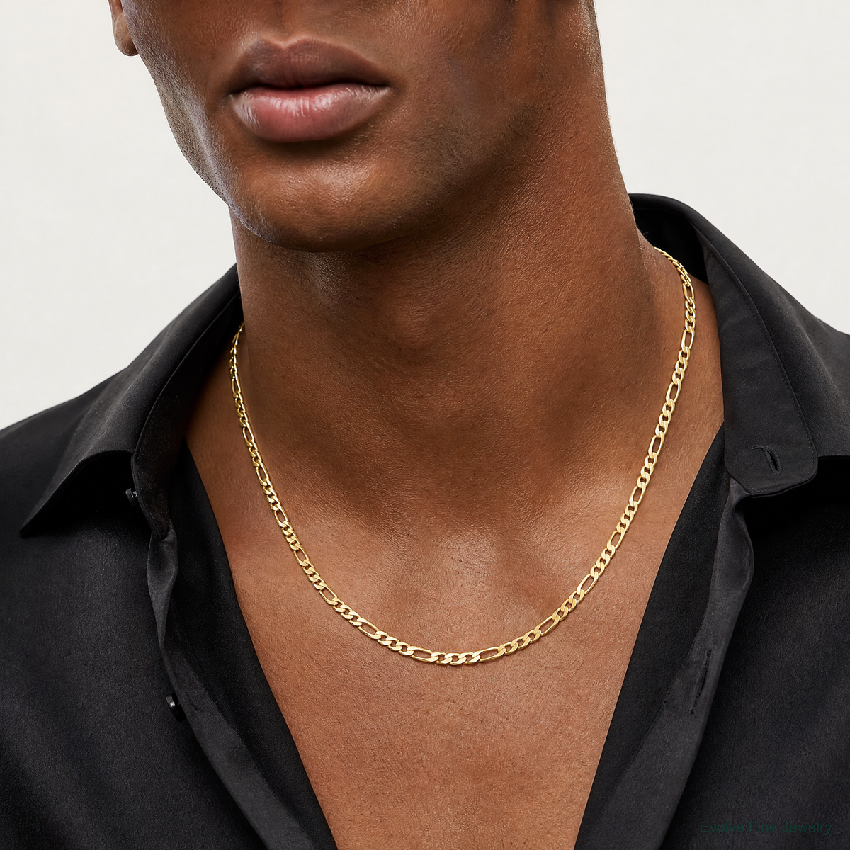 14k 5.25mm Flat Figaro Chain - Model Shot